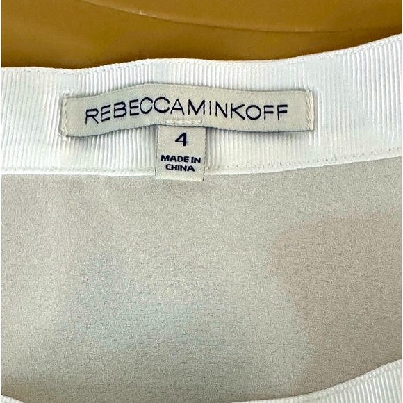 Rebecca Minkoff Cream Silk Tiered Mini Skirt Ribbon Waist Size 4 - Picture 7 of 7
